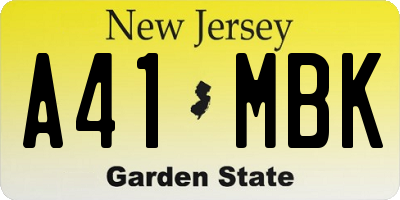 NJ license plate A41MBK