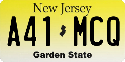 NJ license plate A41MCQ