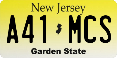 NJ license plate A41MCS