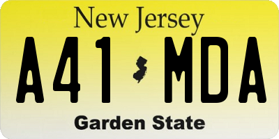 NJ license plate A41MDA
