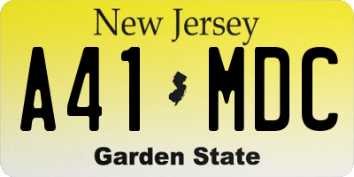 NJ license plate A41MDC