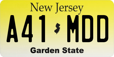 NJ license plate A41MDD