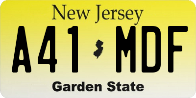 NJ license plate A41MDF