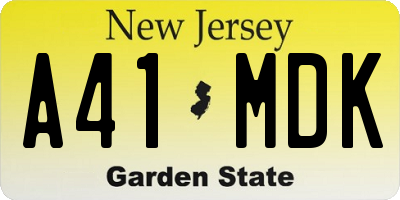 NJ license plate A41MDK