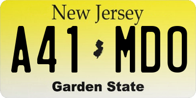 NJ license plate A41MDO