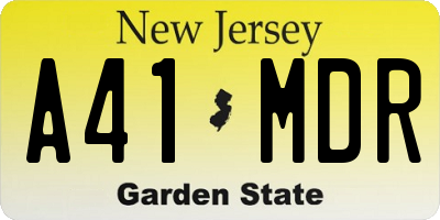 NJ license plate A41MDR