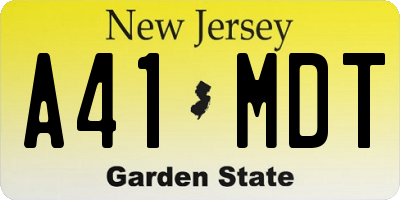 NJ license plate A41MDT