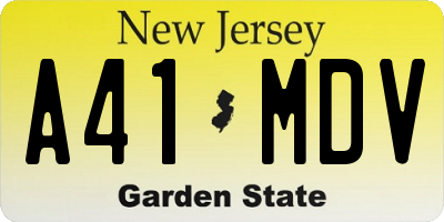 NJ license plate A41MDV