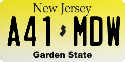 NJ license plate A41MDW