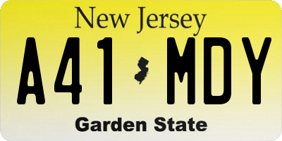 NJ license plate A41MDY