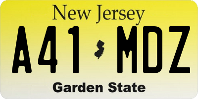 NJ license plate A41MDZ