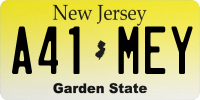 NJ license plate A41MEY