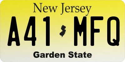 NJ license plate A41MFQ