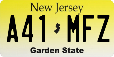 NJ license plate A41MFZ