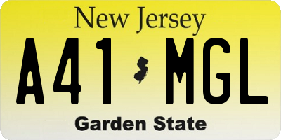 NJ license plate A41MGL