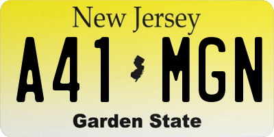 NJ license plate A41MGN