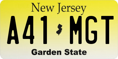 NJ license plate A41MGT