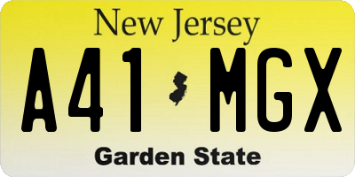 NJ license plate A41MGX