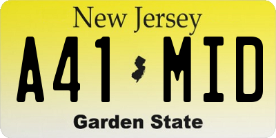 NJ license plate A41MID