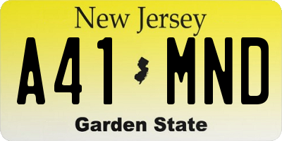 NJ license plate A41MND
