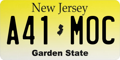 NJ license plate A41MOC