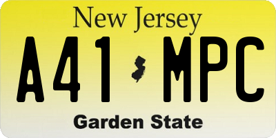 NJ license plate A41MPC