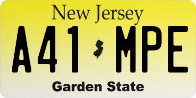 NJ license plate A41MPE
