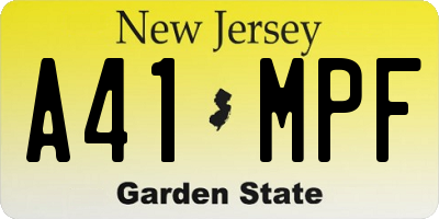 NJ license plate A41MPF