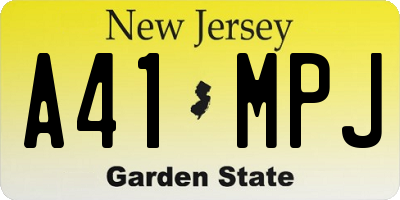 NJ license plate A41MPJ
