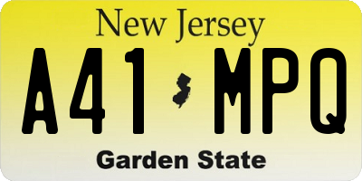 NJ license plate A41MPQ