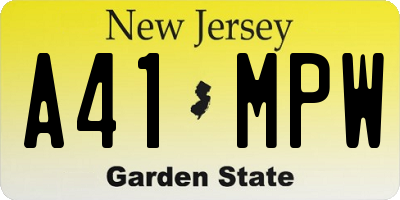 NJ license plate A41MPW