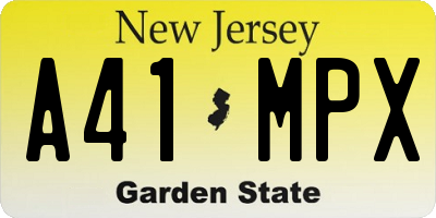 NJ license plate A41MPX