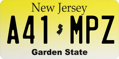 NJ license plate A41MPZ