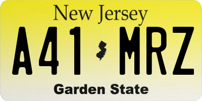 NJ license plate A41MRZ