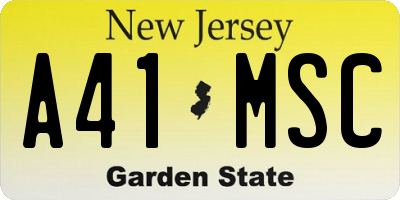 NJ license plate A41MSC