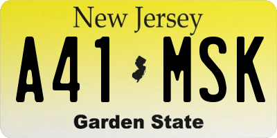 NJ license plate A41MSK