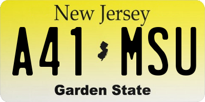 NJ license plate A41MSU