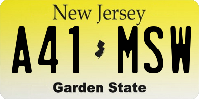 NJ license plate A41MSW