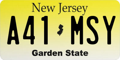 NJ license plate A41MSY
