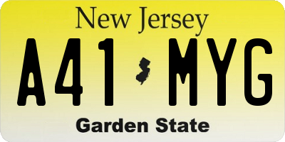 NJ license plate A41MYG