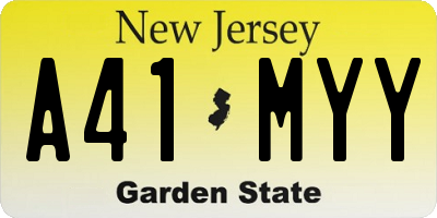 NJ license plate A41MYY