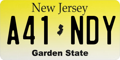 NJ license plate A41NDY