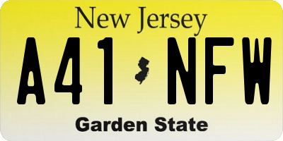 NJ license plate A41NFW