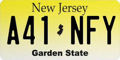 NJ license plate A41NFY