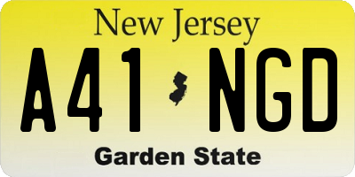NJ license plate A41NGD