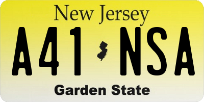 NJ license plate A41NSA