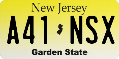 NJ license plate A41NSX