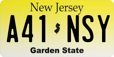 NJ license plate A41NSY
