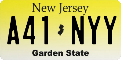 NJ license plate A41NYY