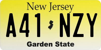 NJ license plate A41NZY